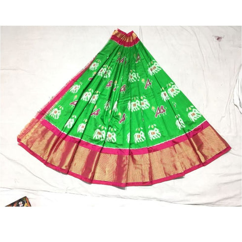 Pochampally Ikkat Green Color Parrots & Elephants Design Lehenga