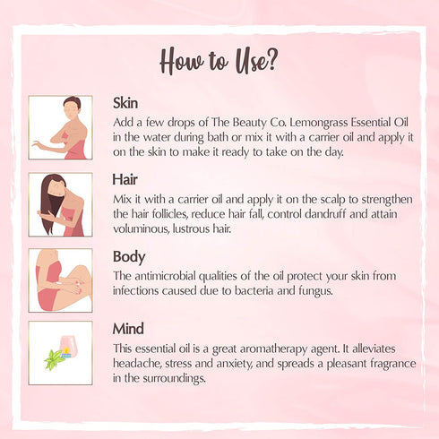 the beauty co Lemongrass Essential Oil | 100 % Pure and Natural