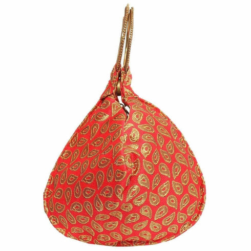 Ethnic Clutch Silk Potli Batwa Pouch Bag with Metal Bead work