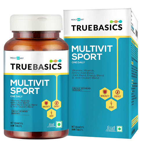 TrueBasics Multivit Sport One Daily Multivitamin Multiminerals Anti-oxidants, Amino Acids with Joint & Energy Blends, 90 Veg Tablet