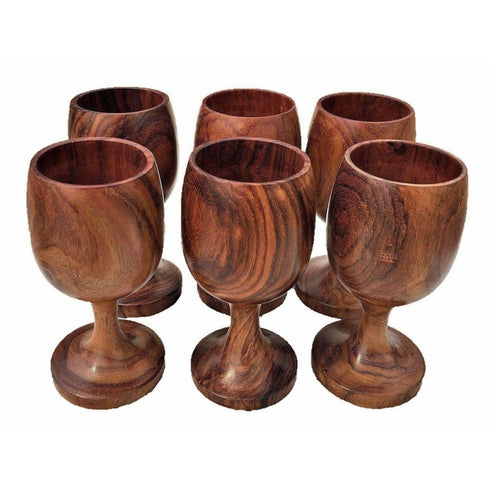 Handmade Sheesham Wooden Glass - Set of 6