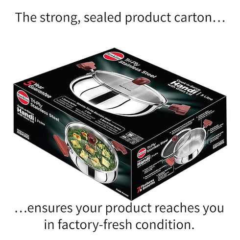 Hawkins TriPly Cook n Serve Handi with Glass Lid 22 cm Diameter 3 L (SSH30G)