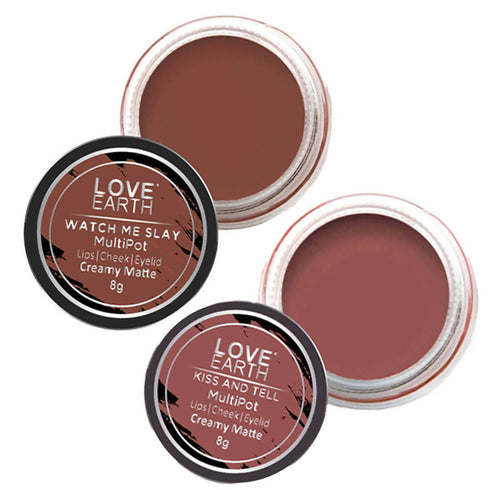 Love Earth Lip Tint and Cheek Tint Multipot Combo |Mauvish Pink and Caramel Brown