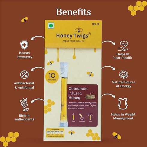 Honey Twigs Natural & Pure Honey | Cinnamon Honey and Vanilla Honey Combo 80g