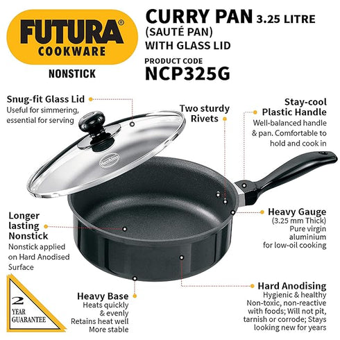 Hawkins Futura Non-stick Curry Pan 24 cm Diameter with Glass Lid 3.25 L (NCP325G)