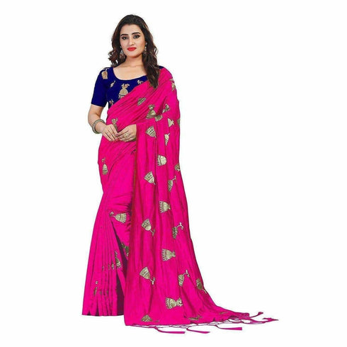 Paper Silk Embroidered Saree with Tassels & Blouse