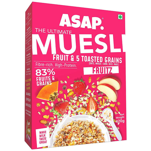 ASAP Wholegrain Muesli Fruitz High Protein Breakfast Muesli with Strawberry Healthy Multigrain Muesli 420g