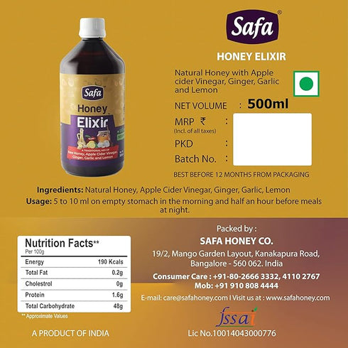Safa Honey Elixir | Pure Raw Honey | Apple Cider Vinegar | Ginger |Garlic and Lemon Heart Tonic