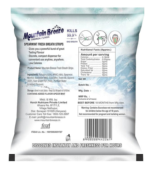 Mountain Breeze Sugar-Free Spearmint Fresh Breath Strips