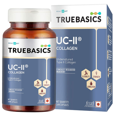 TrueBasics Undenatured Type Collagen Clinically Researched for Joint Health Strength Flexibility Mobility 30 Capsules