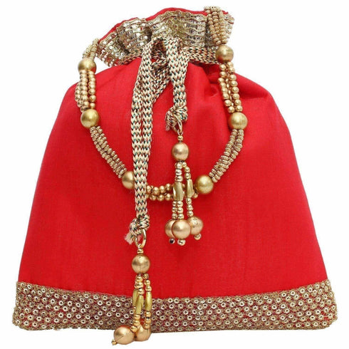 Ethnic Clutch Silk Potli Batwa Pouch Bag with Metal Beadwork Gift For Women