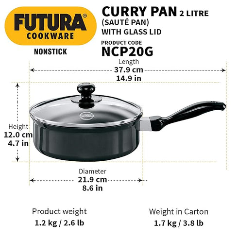Hawkins Futura Non-Stick Saute Pan 20 cm Diameter with Lid 2 L (NCP20G)