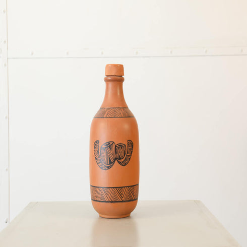 Mitticool Clay Water Bottle Warli Drum Design 1.25 Liter
