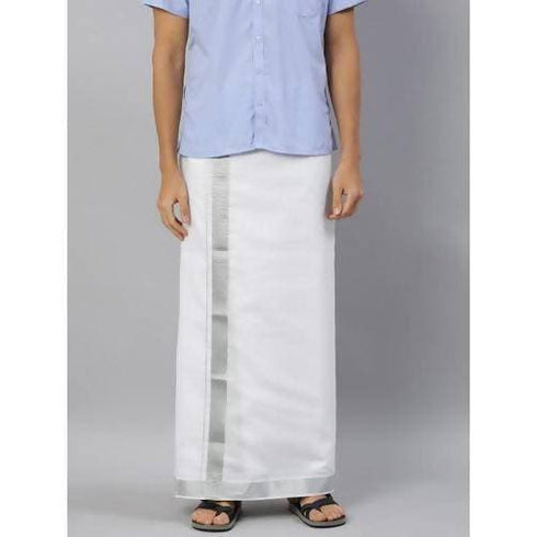 Ramraj Cotton Silver Bright 1.5 Inch Border Dhoti