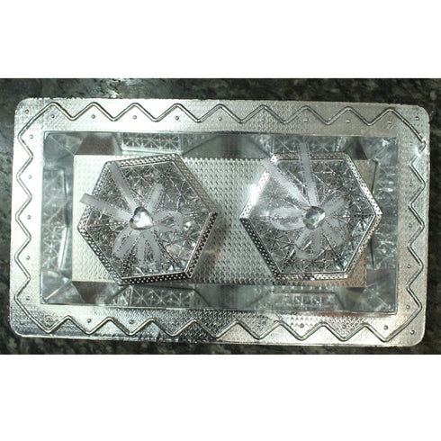 Silver Coated Plastic Plate With 2 Haldi Kumkum Boxes