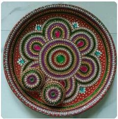 Designer Pooja Plate with Haldi and Kumum Box