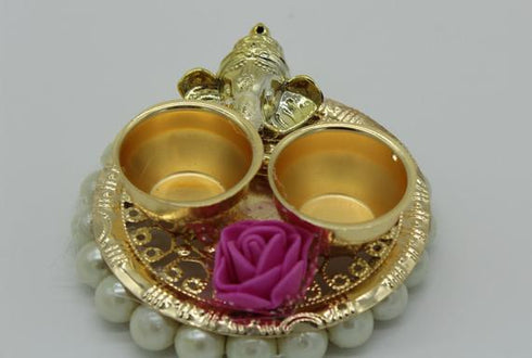 Ganesh Haldi Kumkum Holder with moti(pack of 10) - 300gms