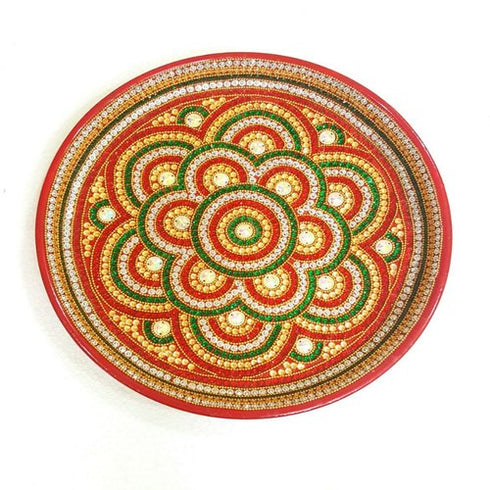 Prakruthi Decorated Aarti Plate (Red, White, Yellow and Green Kundans) 300g