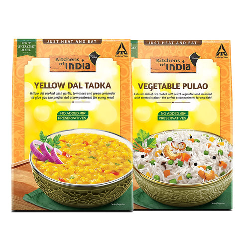 Kitchens of India Combo Pack Yellow Dal Tadka 285g and Vegetable Pulao 250g