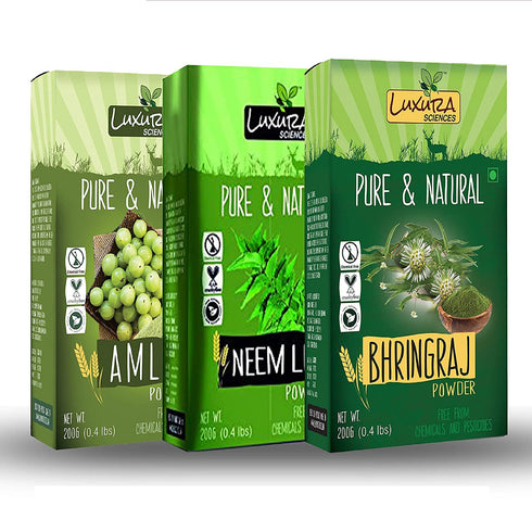 Luxura Sciences Natural Hair Care Set 200 Grams*3 (Anti Dandruff Set (Amla + Neem + Bhringraj))