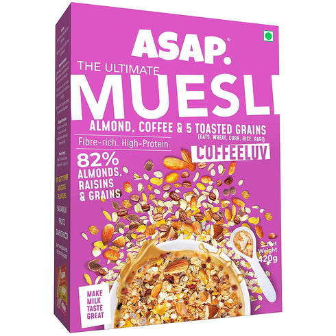 ASAP Wholegrain Muesli Coffeeluv High Protein Breakfast Muesli with Almonds Raisins Toasted Grains Coffee Healthy Multigrain Muesli with Nuts 420g