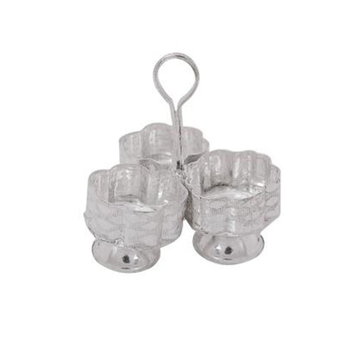 German Silver Kumkum Holder With 3 Cups - Pack Of 10 - 240gms