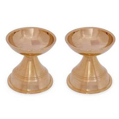 Brass Deepak With Stand Set Of 2 Pack Of 10 - 800gms