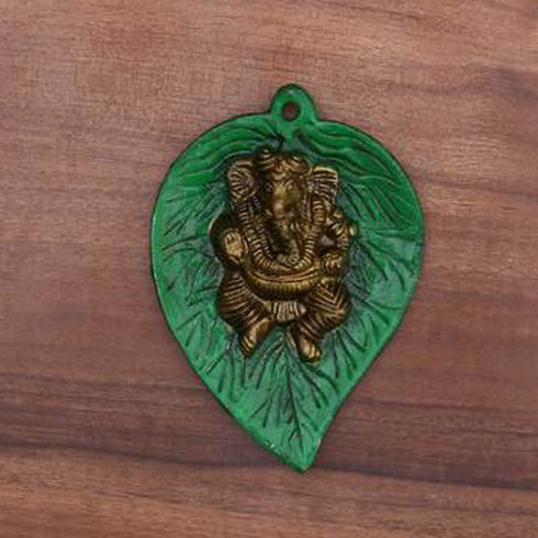 White Metal Green Leaf Ganesha Pack Of 10 - 900gms