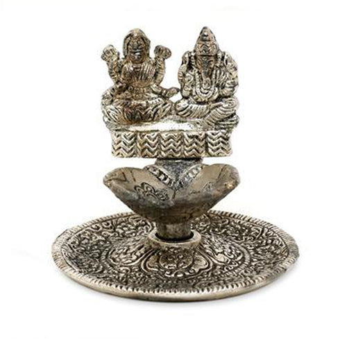 White Metal Oxidized Lakshmi Ganesh Hand Diya Pack Of 10 - 800gms
