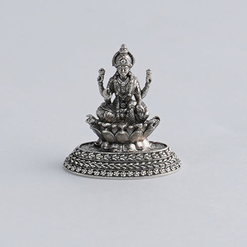 Pure Silver Laxmi Devi With Lotus Antique 6g
