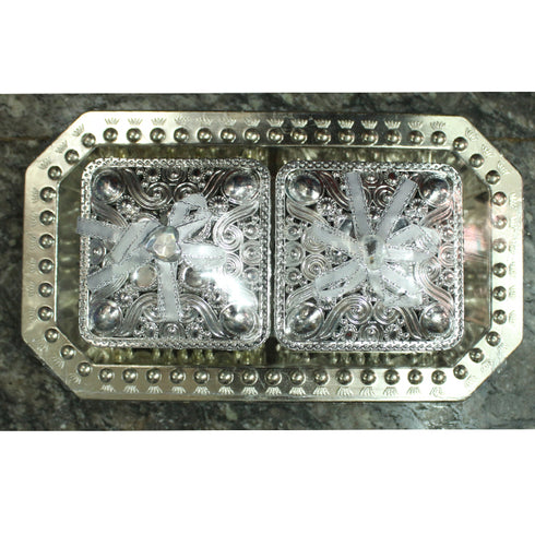 Silver Coated Plastic Plate With 2 Boxes