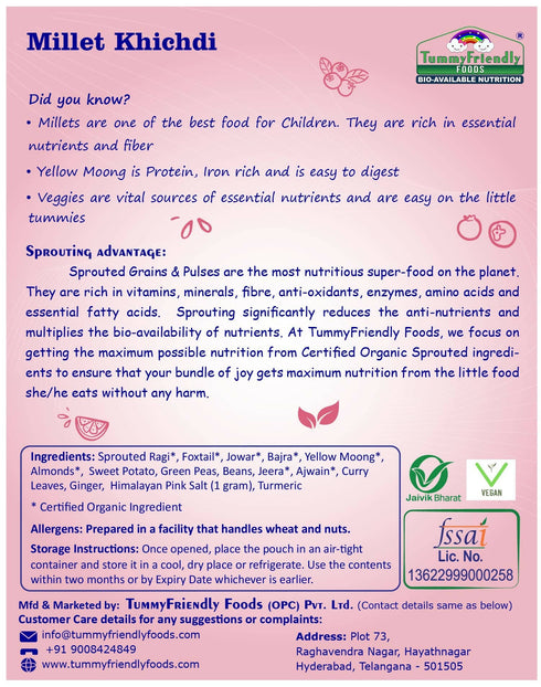 TummyFriendly Foods Organic Millet Khichdi Mix With Vegetables for Toddler Cereal