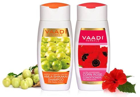 Vaadi Herbals Amla Shikakai Hair Fall and Damage Control Shampoo with Corn Rose Conditioner
