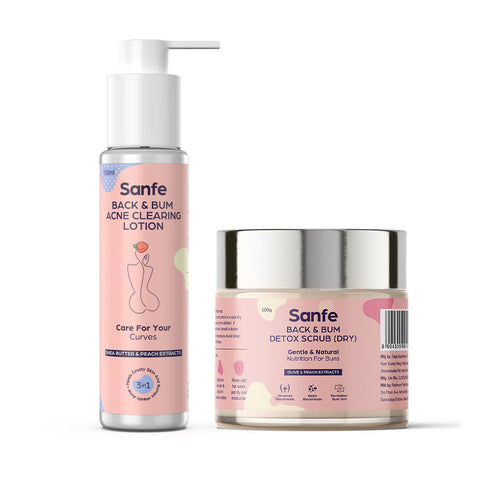 Sanfe Back & Bum Acne Clearing Lotion - 100ml + Sanfe Back & Bum Detox Scrub-Dry - 100Gm