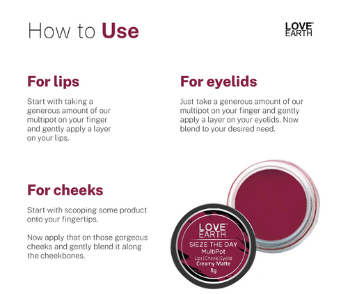 Love Earth Lip Tint and Cheek Tint Multipot Combo Raspberry Pink and Caramel Brown