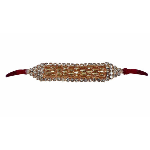 White Stone Border with Gold Color Bracelet Rakhi