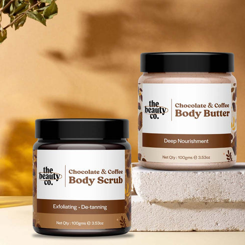 the beauty co Choco Coffee Detan Bundle | 2 and Strawberry Coffee Body Scrub