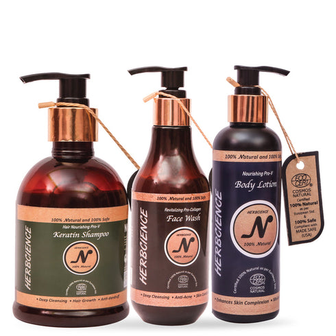 Herb Cience Personal Care Essential Combo | Shampoo 300ml Face Wash 250ml and Body Lotion 250ml