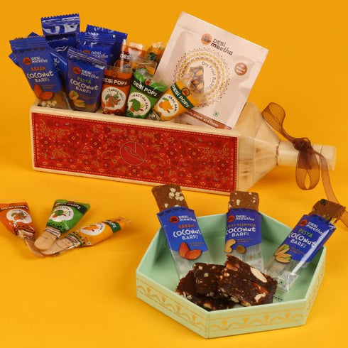 Go Desi Happiness Gift Bottle Desi Popz and Desi Meetha and Date Dry-Fruit Bar