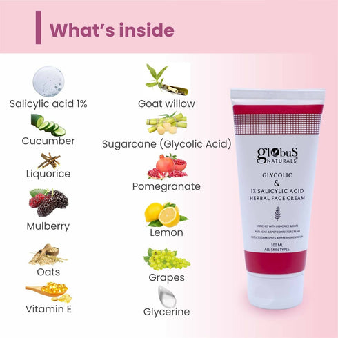 Globus Naturals Glycolic & 1% Salicylic Acid Herbal Anti Acne Face Cream