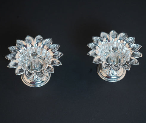 Pure Silver Flower Shaped Diya 42 grams Pair