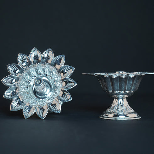 Pure Silver Flower Shaped Diya 42 grams Pair