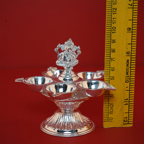 Pure Silver Ganesh Design Panchamukhi Diya 110g