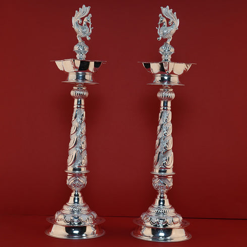 Pure Silver Peacock Design Diya Pair 810g