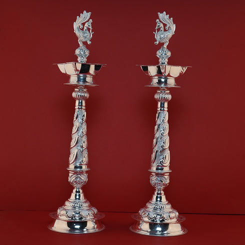 Pure Silver Peacock Design Diya Pair 810g