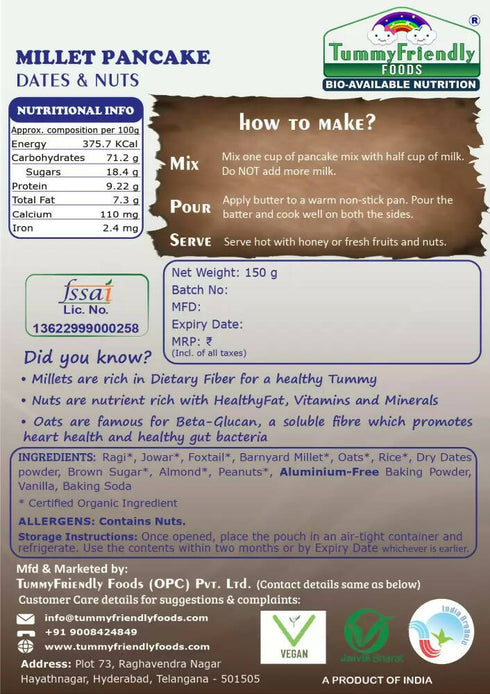 TummyFriendly Foods Aluminium|Free Millet Pancake Mix with Dates and Nuts