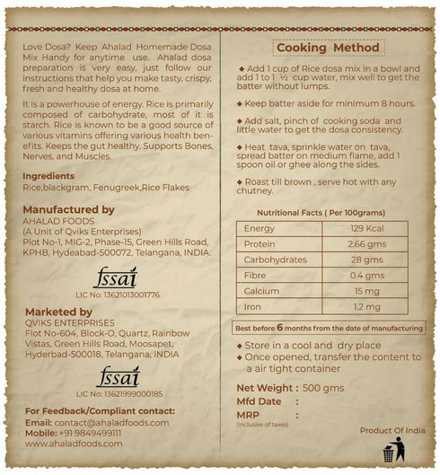 Ahalad Foods Rice Dosa Mix