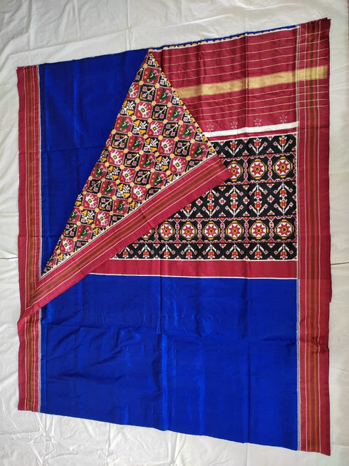 Double Ikkat Blue With Maroon Color Saree