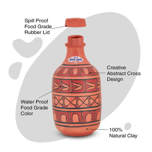 Mitticool Clay Water Bottle Abstract Cross 1.2Liter
