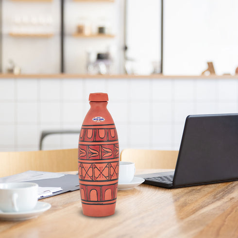 Mitticool Abstract Cross Design Clay Water bottle 1 liter